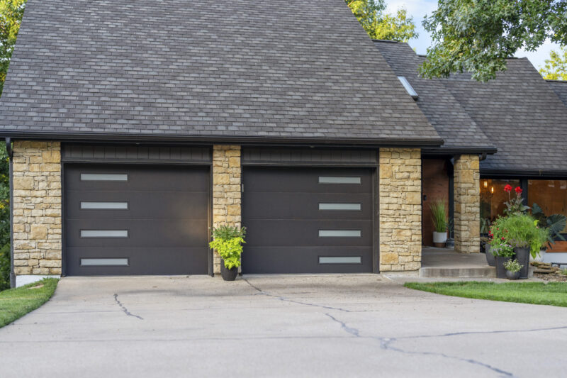 Modern Black Flush Panel with Slim Frosted Windows